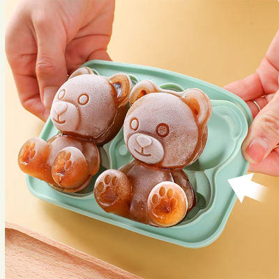 خرید MHC Bpa فری Ice Cube Tray با پوشش و صندوق بزرگ آسان آزاد کردن 3D Bear Shape سیلیکون Ice Cube Tray online manufacture