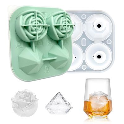 MHC شکل سفارشی 3D گل یخ مکعب سینی با کاپ غیر ریزش 4 Rosette و الماس ابزار بستنی