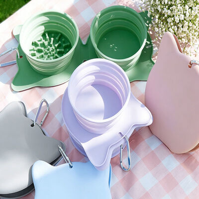 Collapsible Slow Feeder Dog Bowl Portable Silicone Travel Pet Bowls Cat Ear Double Folding Bowl for Outdoor Camping Hiking